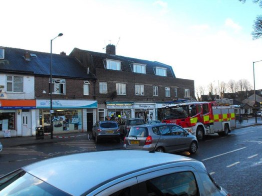 Chemist and fire engine in precinct