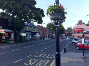 Hanging baskets in Crosspool precinct