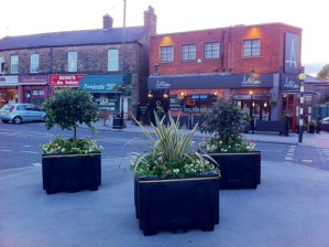 Planters opposite Artisan restaurant in Crosspool precinct