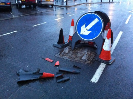 The damaged manhole cover in the precinct is finally due to be repaired on Sunday