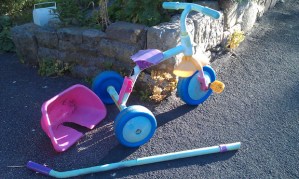 Tricycle and pram damaged by vandals on Calver Fields