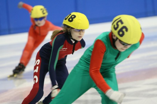 Harry Jessop (front) competes at the British Short Track Speed Skating Championship in Nottingham