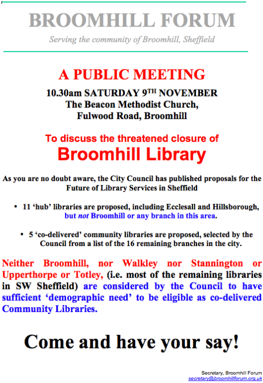 Meeting to discuss the future of Broomhill library