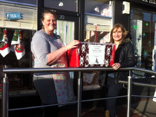 Paula and Kate with the Crosspool Christmas Red Box