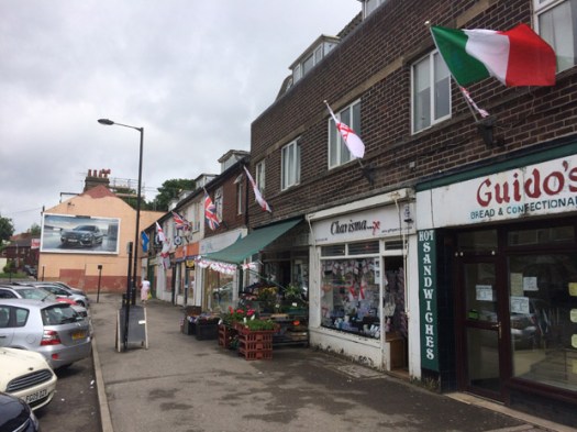 Flags in Crosspool shopping precinct