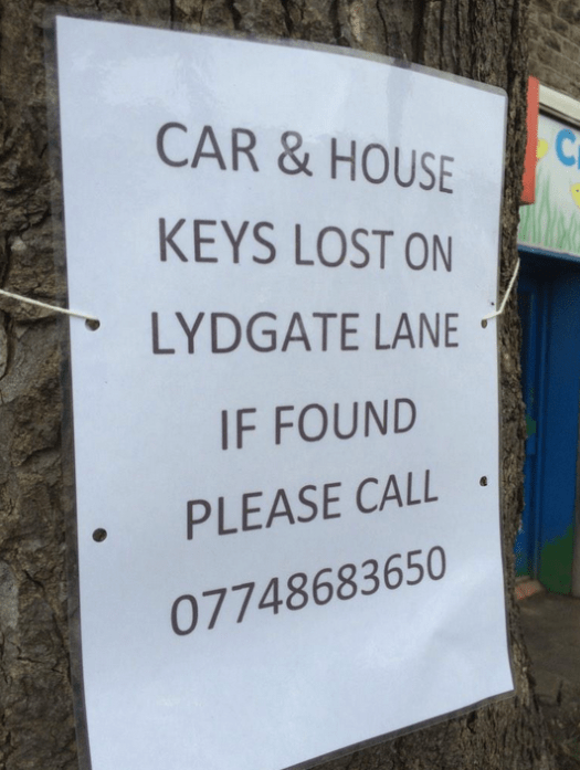 Lost keys on Lydgate Lane