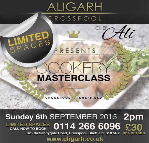 Cookery masterclass at Aligarh restaurant on Sunday 6 September