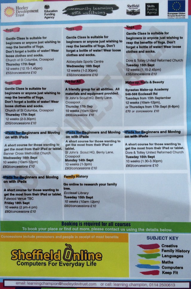 Heeley Development Trust courses starting in September