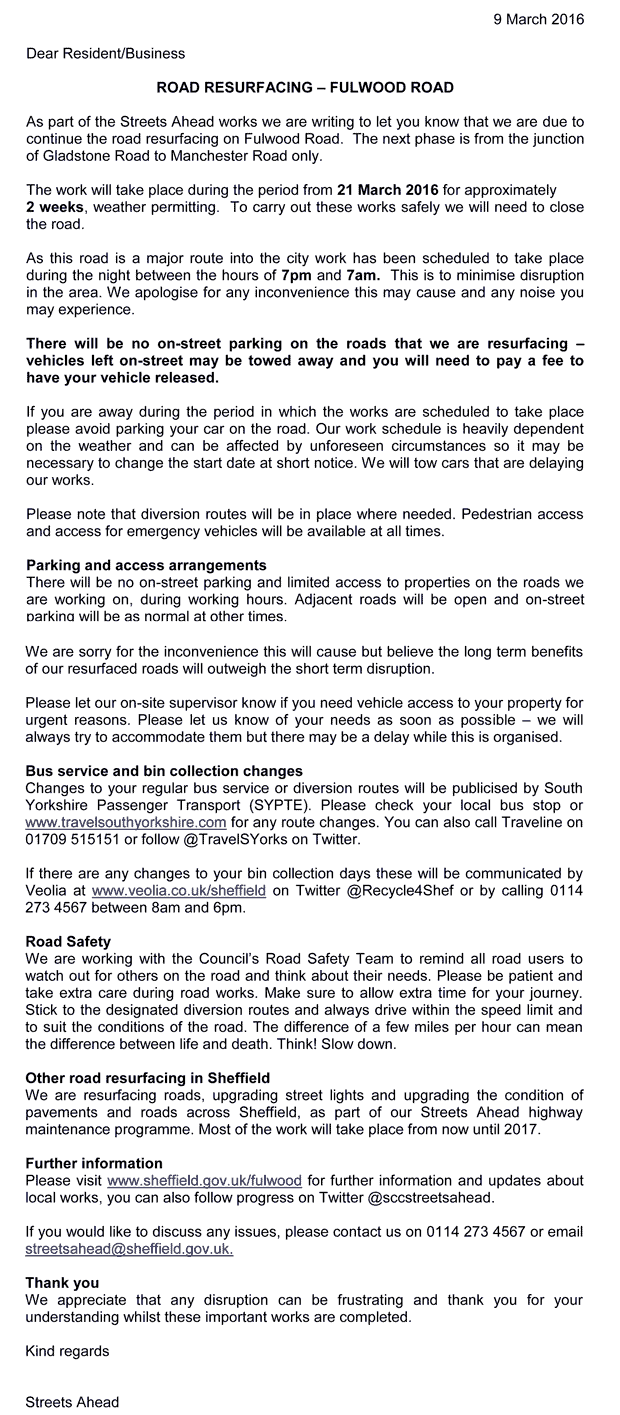 Fulwood Road resurfacing