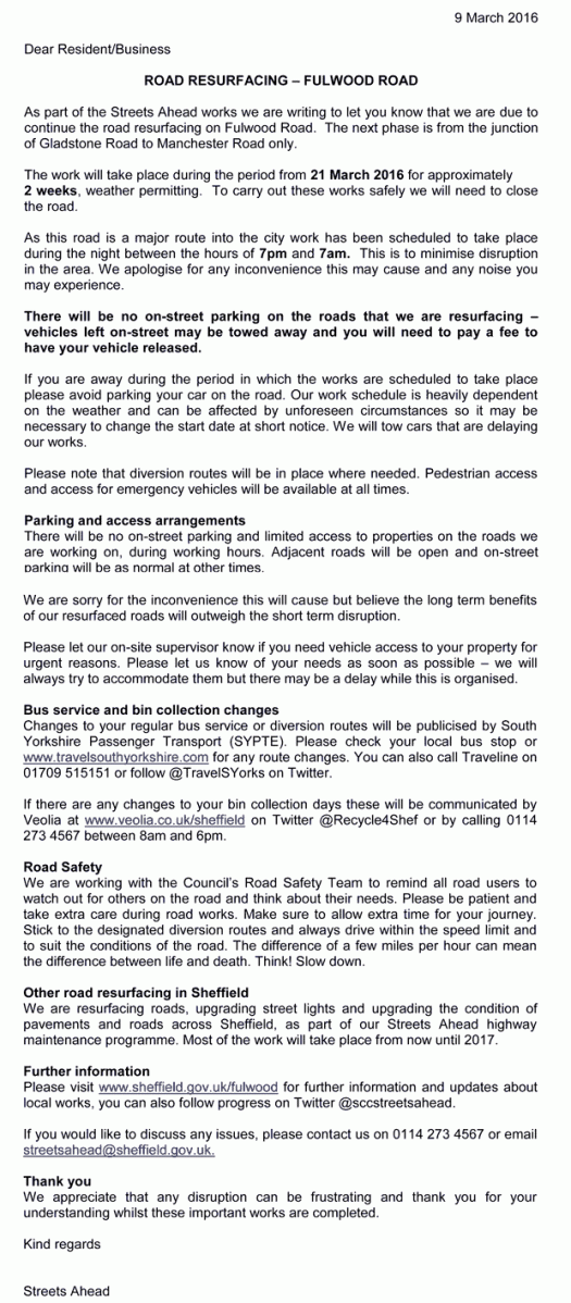 Fulwood Road resurfacing