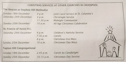 Christmas 2016 church services in Crosspool