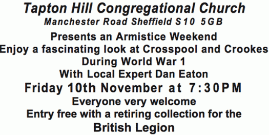 Armistice weekend at Tapton Hill Congregational Church